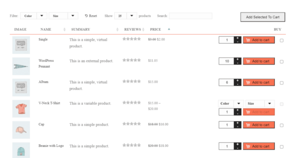 Best WooCommerce product table plugin
